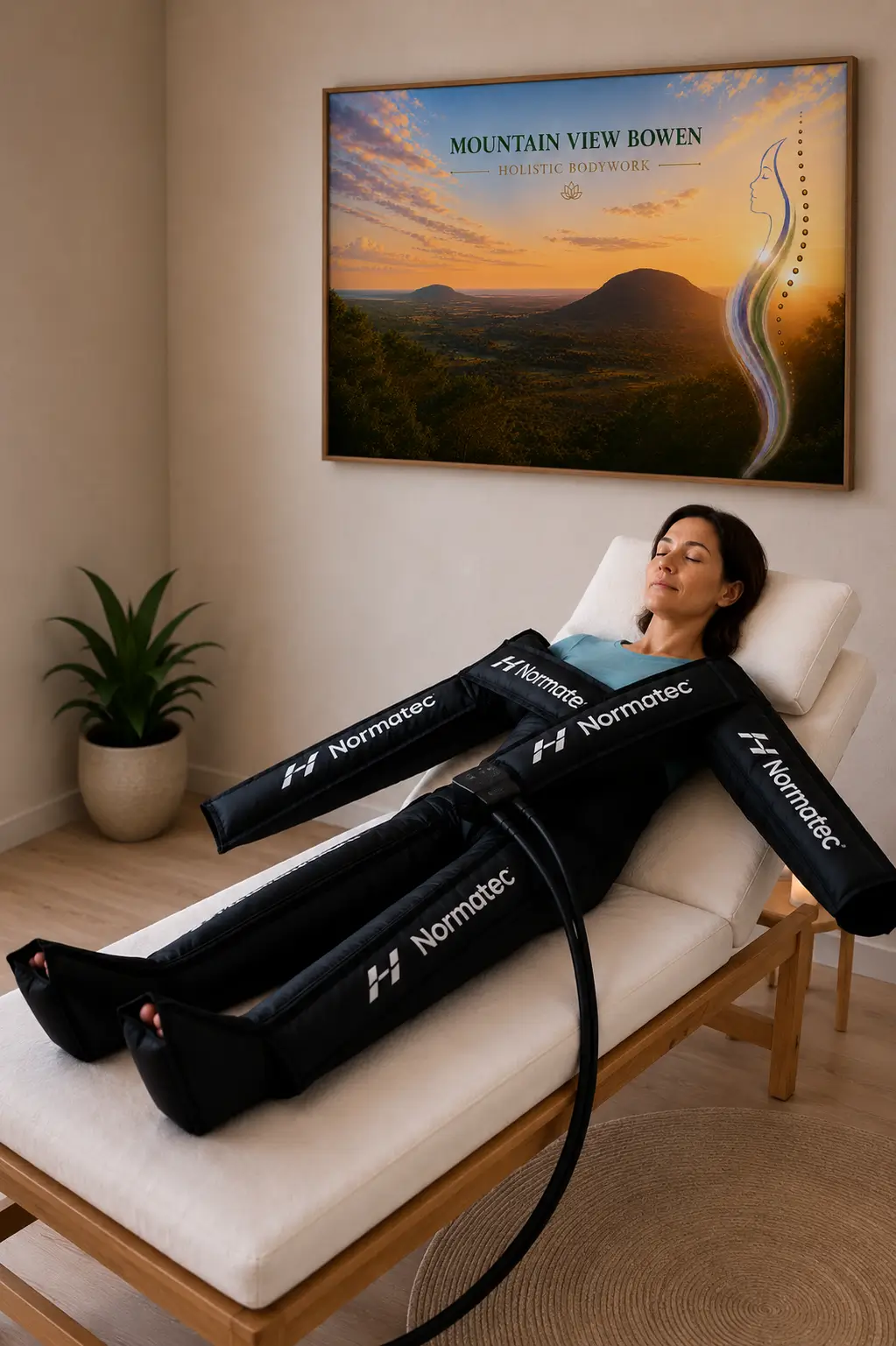 Normatec eqiup lady logo print on wall